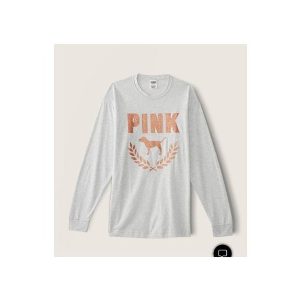 Victoria's Secret Pink- Long Sleeved Campus Tee- Gold Shine Logo, Sz: Lrg, *NWT*